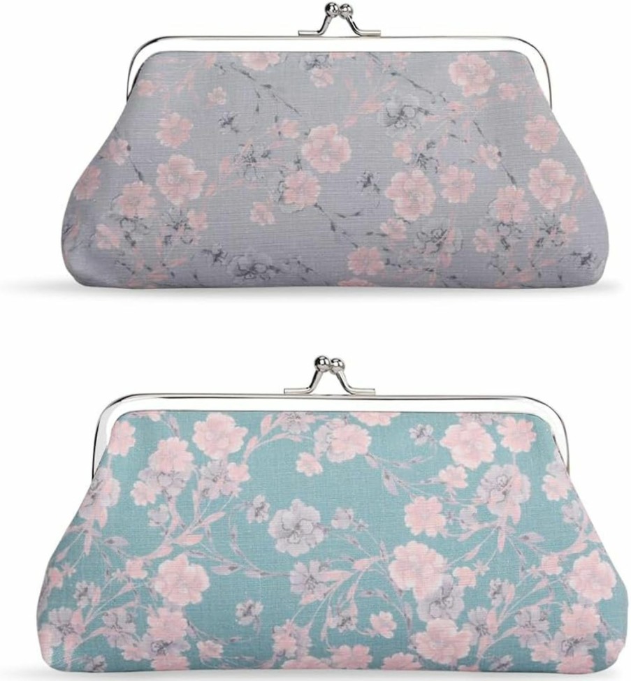 iSuperb Isuperb 2Pcs Floral Coin Purse Vintage Pouch Kiss-Lock Change Purse Cute Buckle Wallets Cell Phone Pouch Clasp Closure Trinkets Pouch (A) | Coin Purses & Pouches