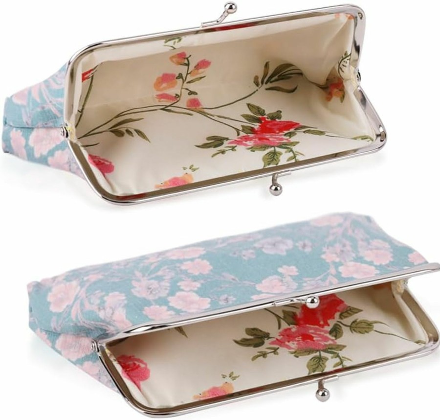 iSuperb Isuperb 2Pcs Floral Coin Purse Vintage Pouch Kiss-Lock Change Purse Cute Buckle Wallets Cell Phone Pouch Clasp Closure Trinkets Pouch (A) | Coin Purses & Pouches