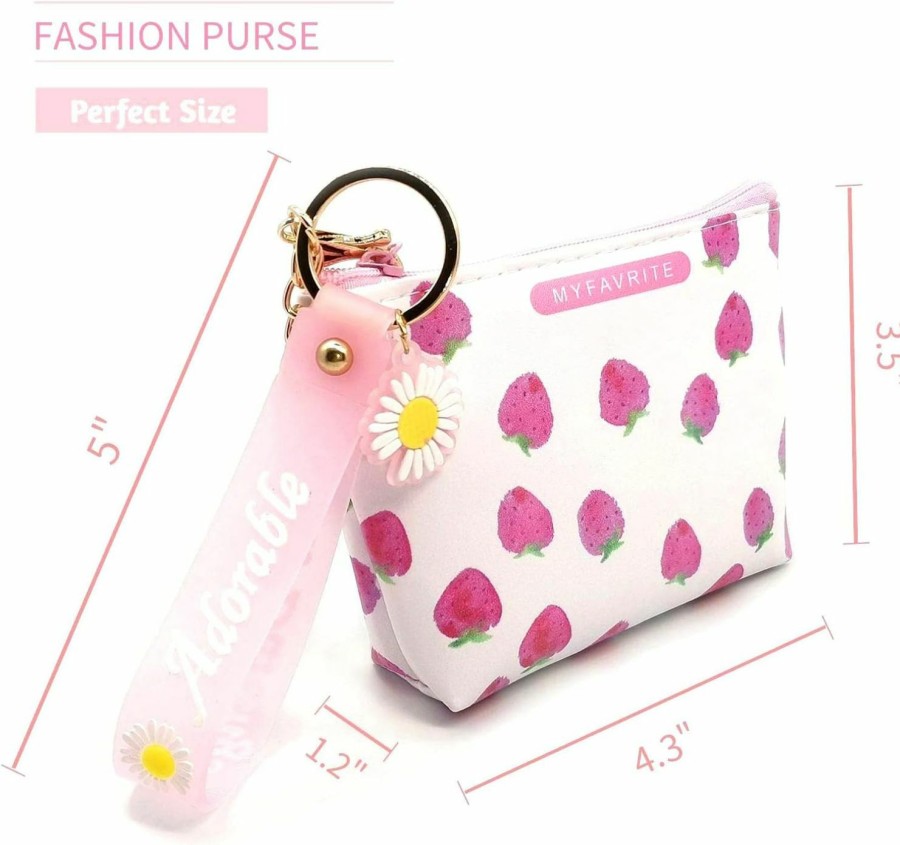 Golden Amy 4Pc Strawberry Coin Purses With Cute Keychain | Little Zipper Wallets For Jewelry, Cosmetics, And More | Portable And Stylish Kawaii Party Favors | Coin Purses & Pouches