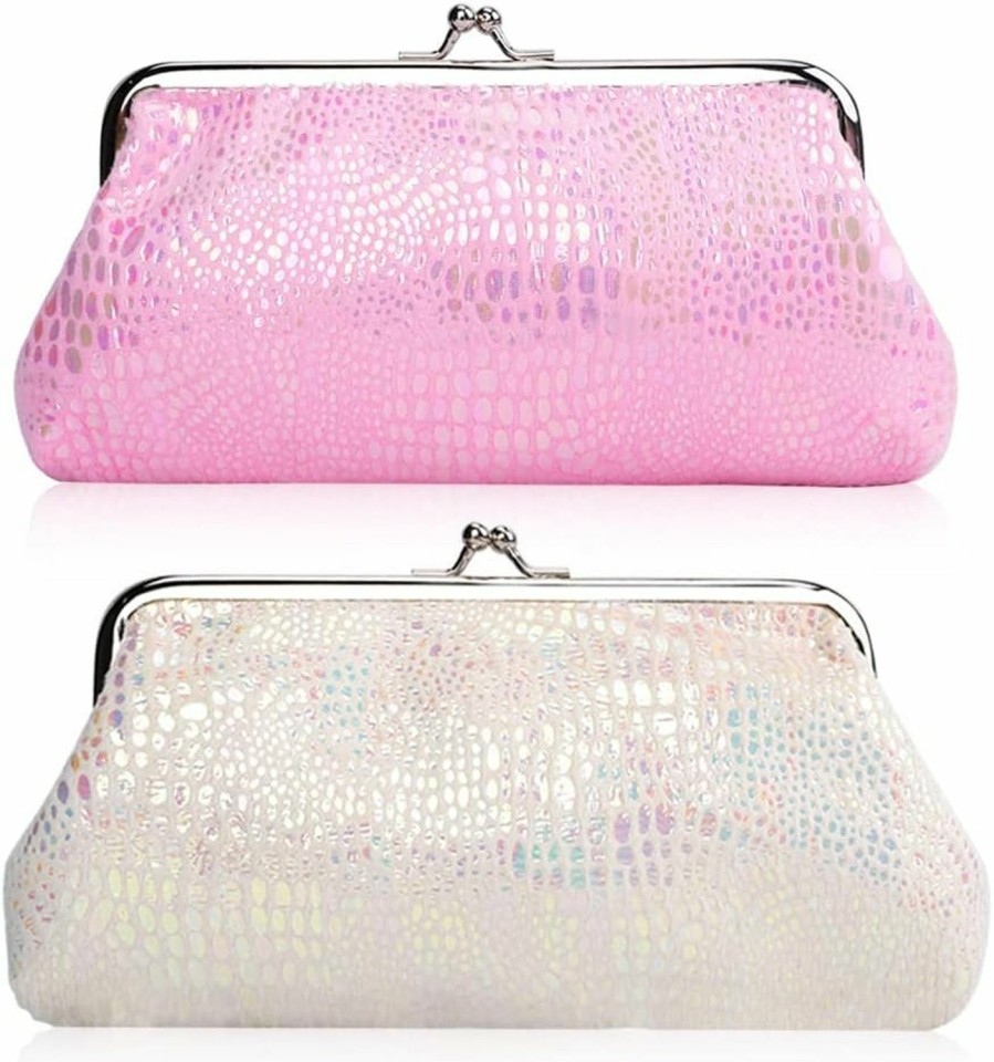 Oyachic Oyachic 2 Packs Holographic Coin Purse With Kiss Lock Clasp Closure Buckle Clutch Wallet Leopard Change Purse Vintage Change Pouch For Girls Women | Coin Purses & Pouches