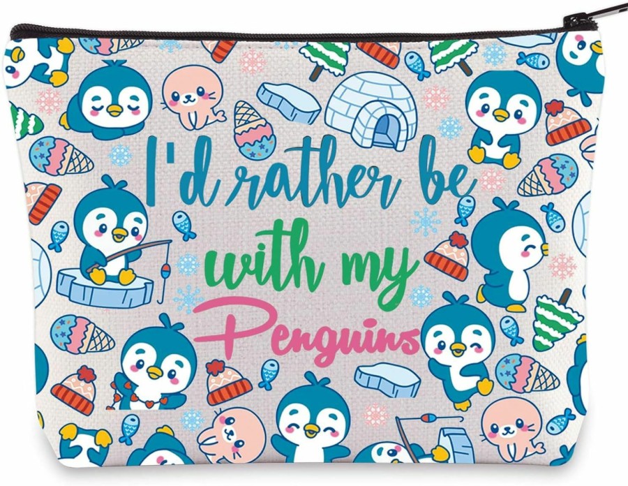 WZMPA Wzmpa Cute Penguins Cosmetic Bag Penguins Lover Gifts I'D Rather Be With My Penguins Makeup Zipper Pouch Bag (Rather Penguins) | Coin Purses & Pouches