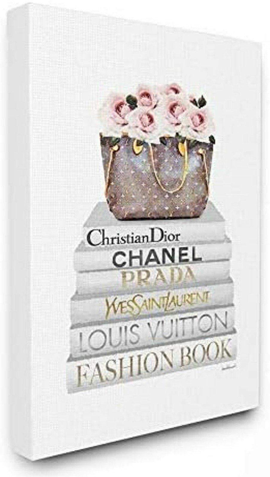 Stupell Industries Stupell Industries Fashioner Pink Flower Purse Bookstack White Watercolor, Design By Artist Amanda Greenwood Wall Art, 16 X 20, Canvas | Coin Purses & Pouches