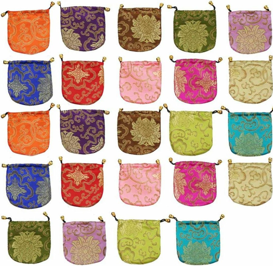 kilofly Kilofly 30 Pc Chinese Silk Brocade Drawstring Jewelry Bag Gift Pouch Value Set | Coin Purses & Pouches