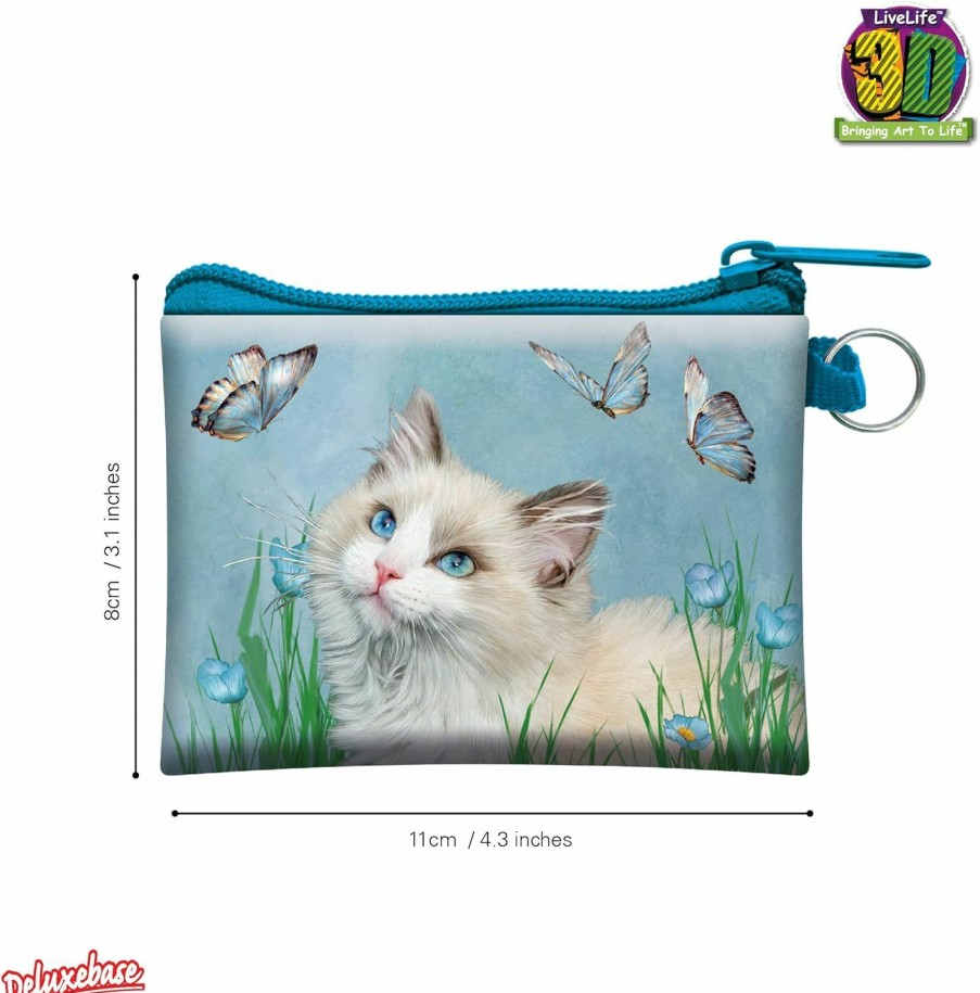 3D LiveLife 3D Livelife Coin Purse - Ragdoll & Butterflies From Deluxebase. Lenticular 3D Cat Purse. Cash, Coin And Card Holder With Secure Zipper Featuring Artwork Licensed From Renowned Carol Cavalaris | Coin Purses & Pouches