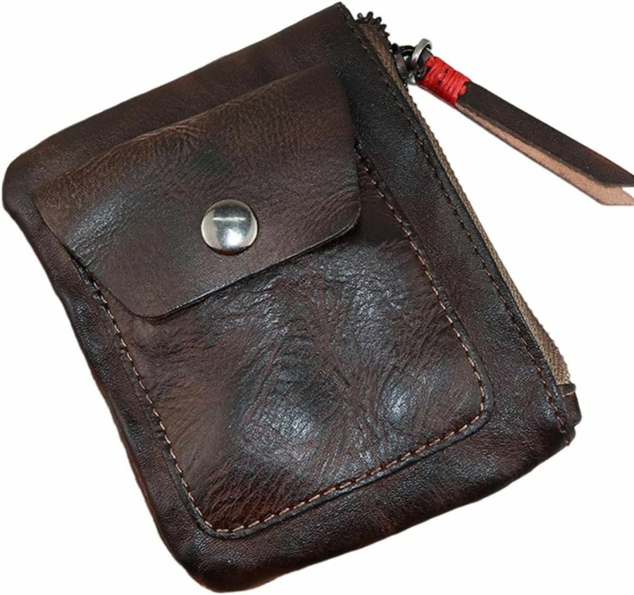 FAYZSOWSR Fayzsowsr 1Pcs Genuine Leather Zipper Coin Purse Coin Purse For Men Mini Leather Coin Purse Coin Pouch Holder Vintage Change Wallet Coin Pouch For Men Women (Coffee Color) | Coin Purses & Pouches