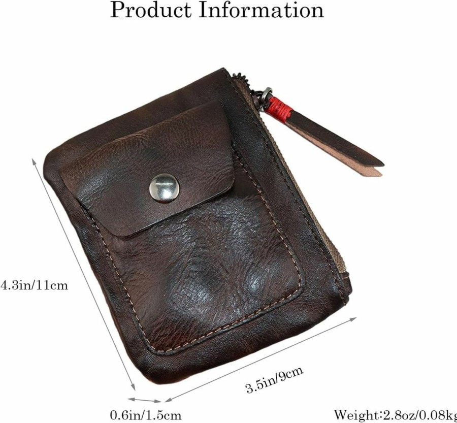 FAYZSOWSR Fayzsowsr 1Pcs Genuine Leather Zipper Coin Purse Coin Purse For Men Mini Leather Coin Purse Coin Pouch Holder Vintage Change Wallet Coin Pouch For Men Women (Coffee Color) | Coin Purses & Pouches