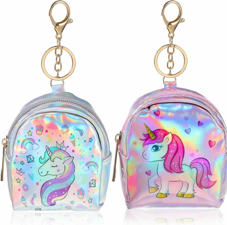 Adorainbow Adorainbow 2Pcs Mini Wallet Unicorn Holographic Coin Purse Zip Around Cute Purse Change Purse With Key Ring Card Case Front Pocket Wallet For Women Girls | Coin Purses & Pouches