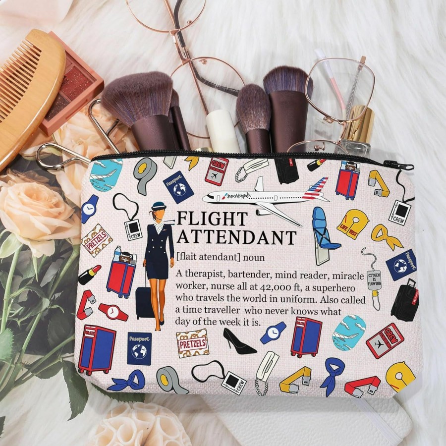 MEIKIUP Meikiup Flight Attendant Gifts Air Stewardess Cosmetic Travel Bag Stewardess Aviation Makeup Pouch Flight Graduation Gift (Flight Attendant Noun Tote Bag) | Coin Purses & Pouches