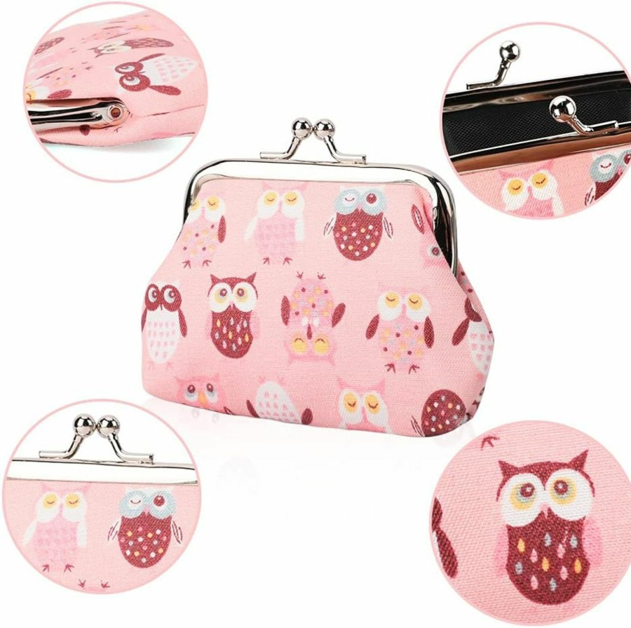 Oyachic Oyachic 4Pcs Owl Coin Purse Canvas Change Purse Kiss Lock Clasp Clutch Animal Wallet Bag Vintage Trinkets Pouch Women Key Holder | Coin Purses & Pouches