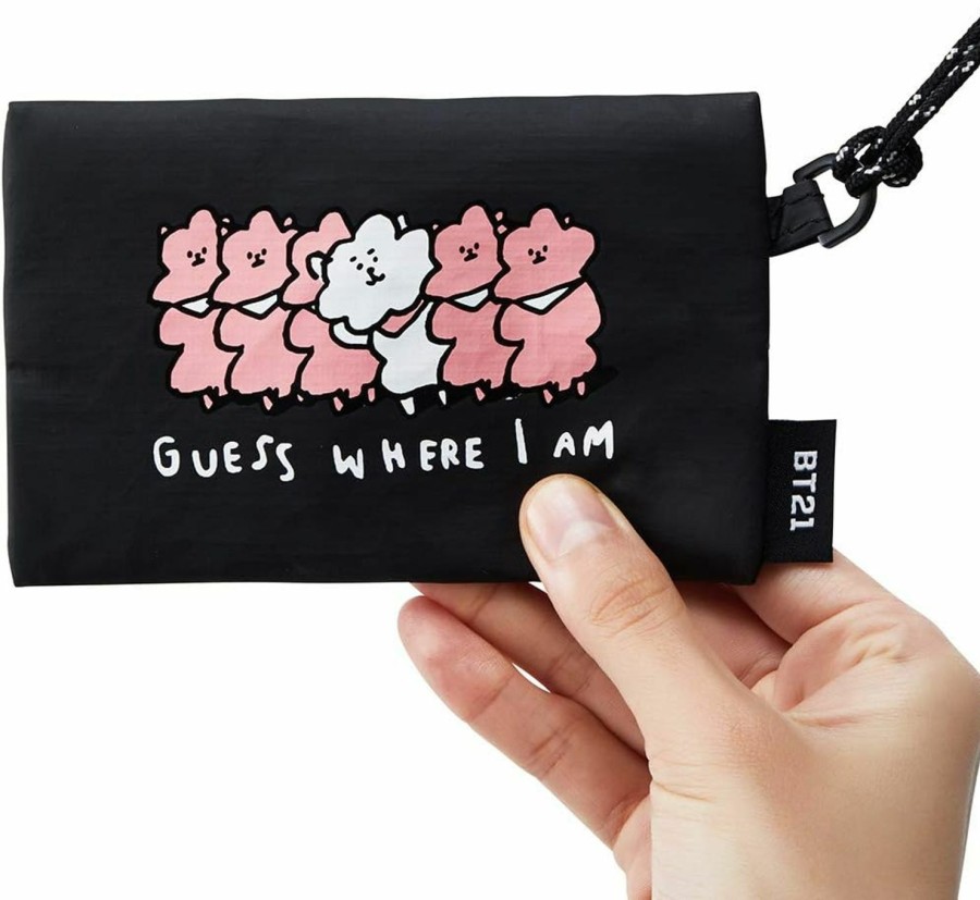 BT21 Bt21 Music Collection Rj Character Small Coin Purse Id Credit Card Wallet Toiletry Pouch With Lanyard, Black | Coin Purses & Pouches