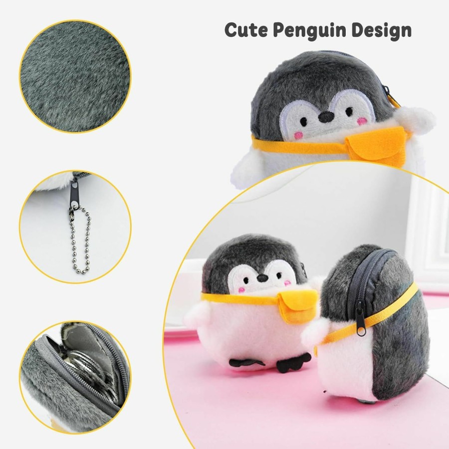 WisePoint Wisepoint Coin Purse, 2Pcs Plush Coin Pouch Cute Coin Holder For Women, Penguin-Shaped Change Purse With Keychain And Zipper For Shopping, Traveling, Dating, Walking (Penguin) | Coin Purses & Pouches