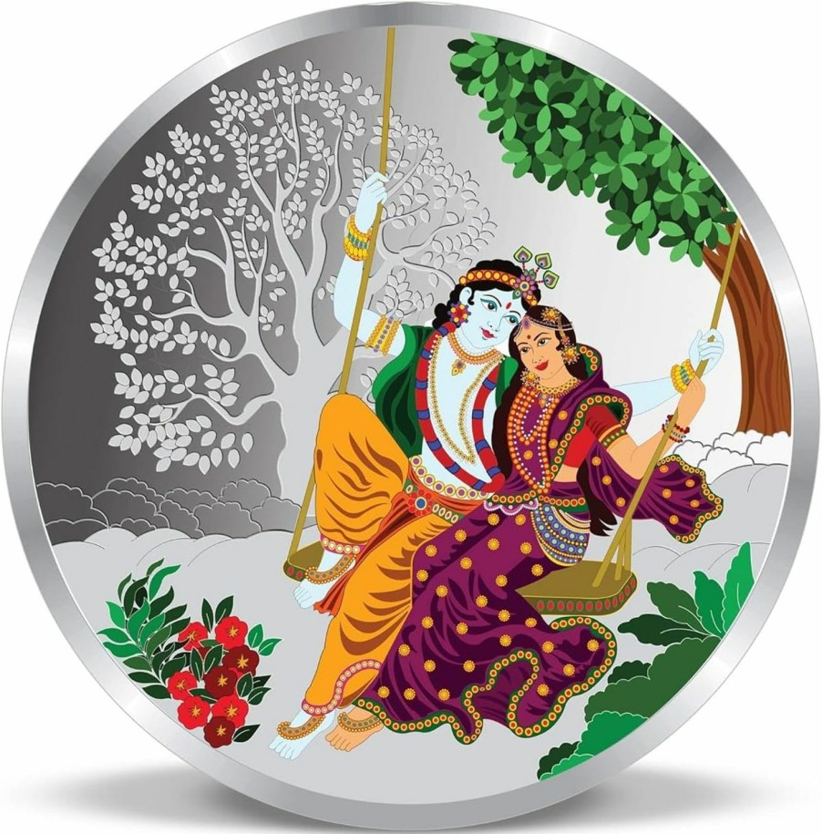 Generic Radha Krishna Diwali Dhanteras Radhe Karishna Coin Silver Multi-Color Coin10 G Silver Coin | Coin Purses & Pouches