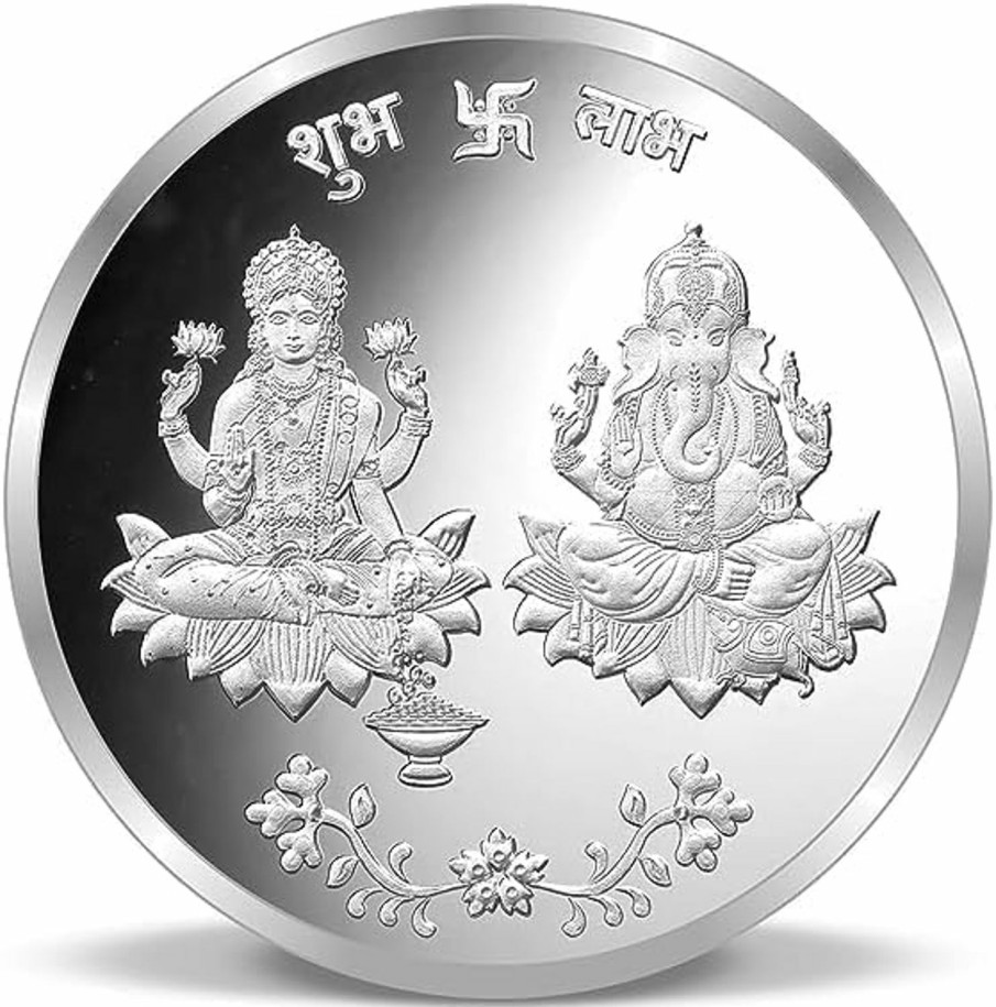 Generic Laxmi & Ganesh Ji Silver Coin/Silver Round Shape Laxmi Ganesh Coin/Dhantaras Diwali New Year Gift Use Coin (10 Grm) 999 Pure | Coin Purses & Pouches