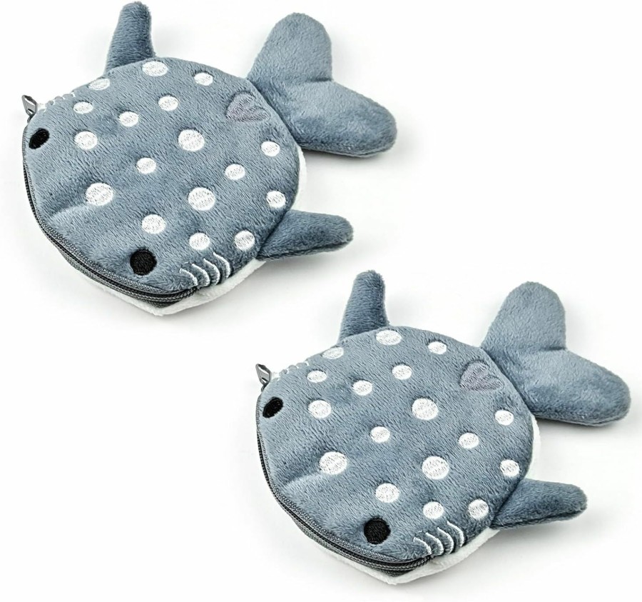 WisePoint Wisepoint Shark-Shape Coin Purse, 2Pcs Plush Coin Pouch Cute Coin Holder For Women, Portable Small Change Purse With Embroidery And Zipper For Shopping, Traveling, Dating (Blue) | Coin Purses & Pouches