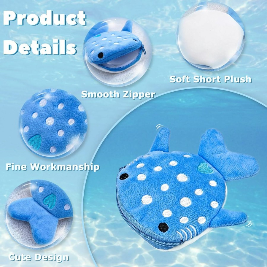 WisePoint Wisepoint Shark-Shape Coin Purse, 2Pcs Plush Coin Pouch Cute Coin Holder For Women, Portable Small Change Purse With Embroidery And Zipper For Shopping, Traveling, Dating (Blue) | Coin Purses & Pouches