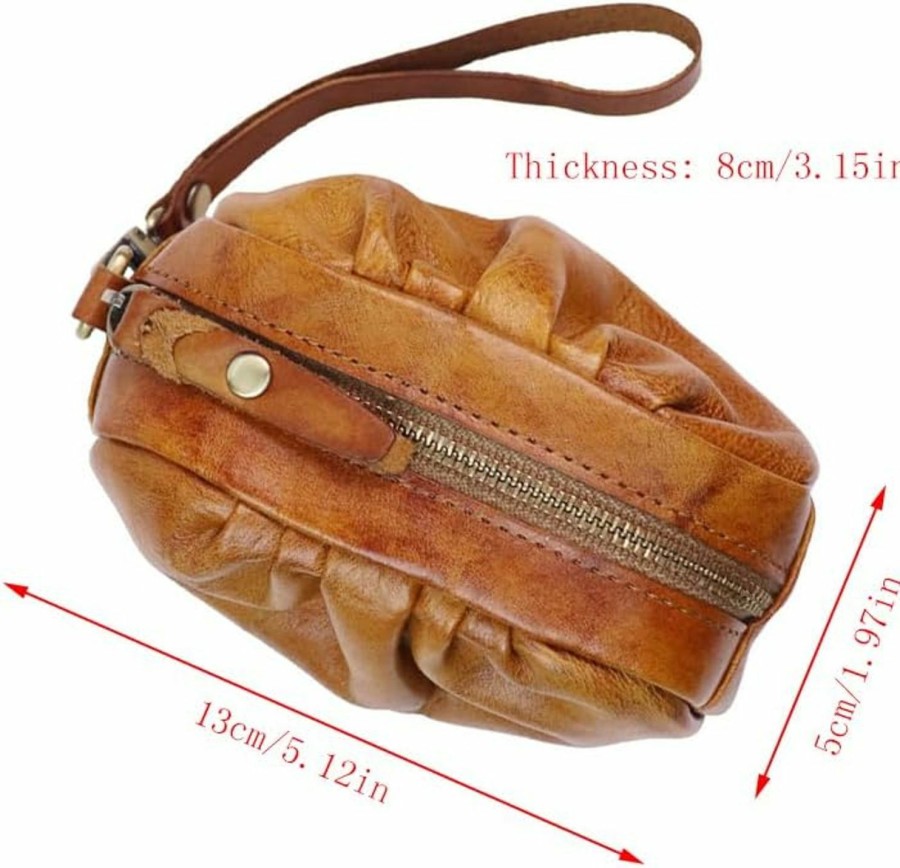 Wugebud Wugebud 1 Pcs Genuine Leather Medieval Zipper Wristlet Purse, Wrist Bag,Hand Bag,Coin Organizer,Coin Purse, Change Holder,Large Capacity Card Holder, Leather Zipper Storage Bag For Men & Women | Coin Purses & Pouches