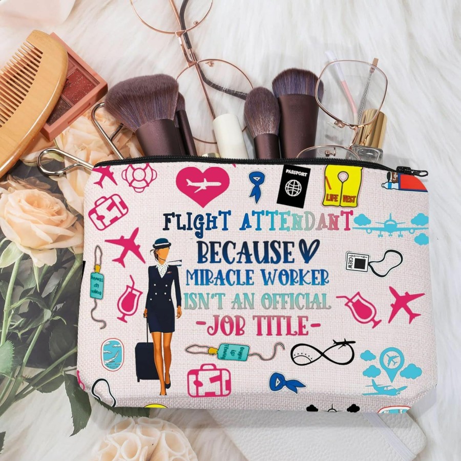 MEIKIUP Meikiup Flight Attendant Gifts Air Stewardess Cosmetic Bag Stewardess Aviation Makeup Pouch Flight School Gift (Job Title Tote Bag) | Coin Purses & Pouches