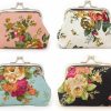 Honbay Honbay 4Pcs Canvas Floral Rose Flower Coin Purse Kiss Lock Change Purse Vintage Trinkets Pouch Small Women Wallet Clutch Purse | Coin Purses & Pouches