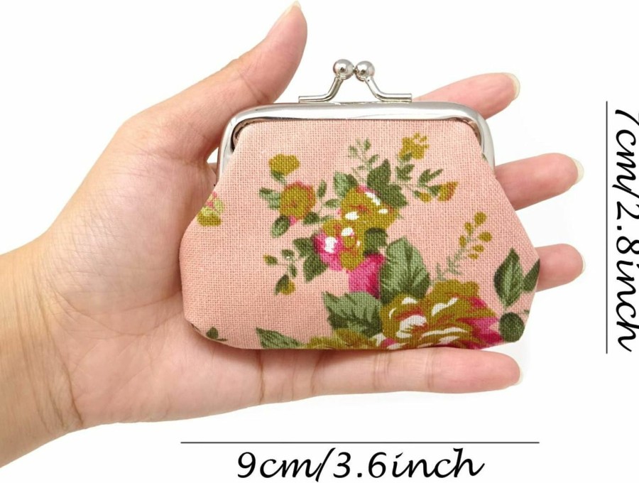 Honbay Honbay 4Pcs Canvas Floral Rose Flower Coin Purse Kiss Lock Change Purse Vintage Trinkets Pouch Small Women Wallet Clutch Purse | Coin Purses & Pouches