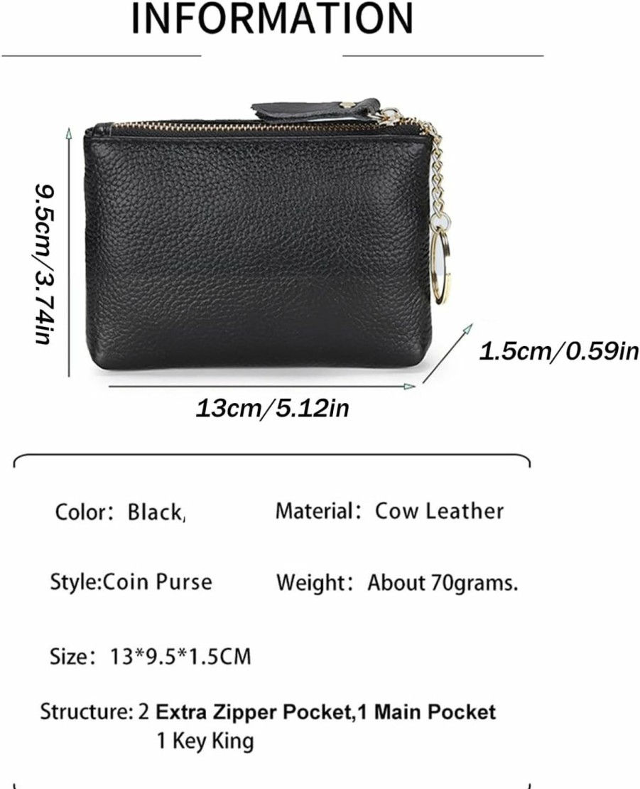 WBQMUNY Wbqmuny Women Leather Coin Purse,Small 2 Zippered Change Pouch Wallet With Key Ring For Women | Coin Purses & Pouches