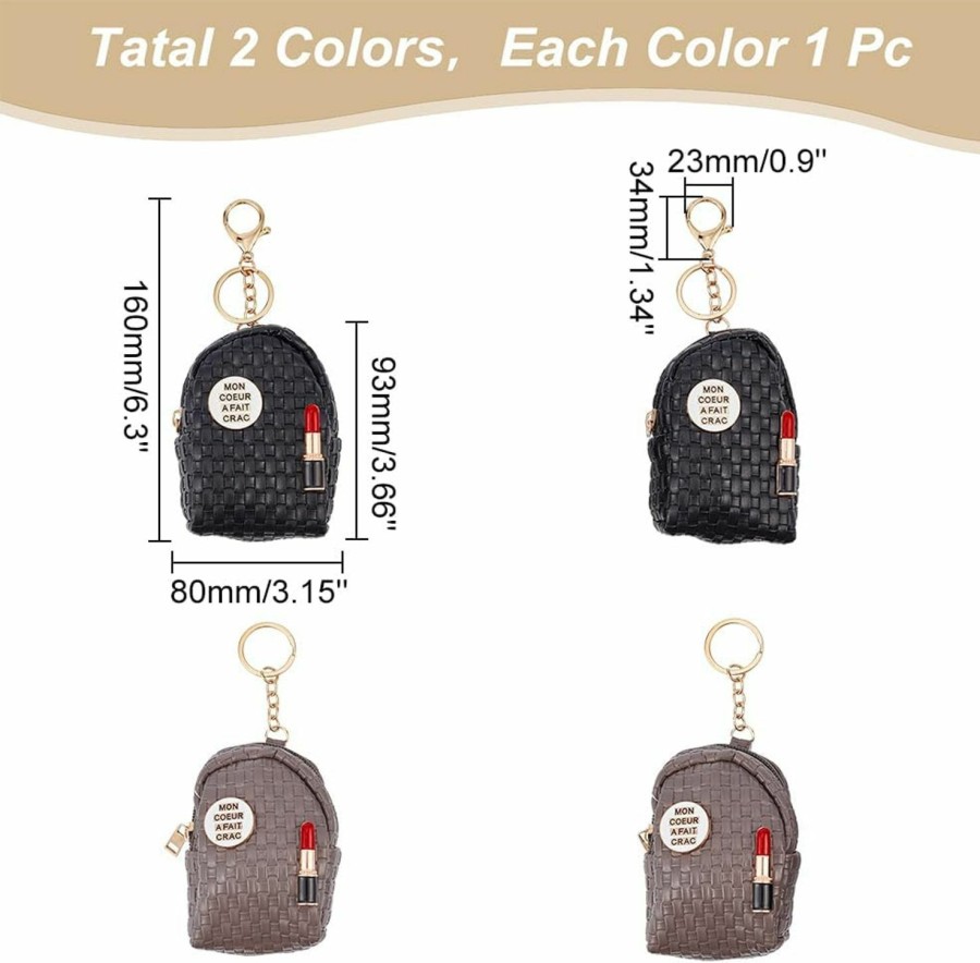 WADORN Wadorn 2 Colors Pu Leather Coin Purse Keychain, Mini Wallet Keychain Small Backpack Coin Pouch Pendant Charm Zip Bag With Lipstick Printed For Change Keys Earphone Lipstick Storage, Pink+White | Coin Purses & Pouches