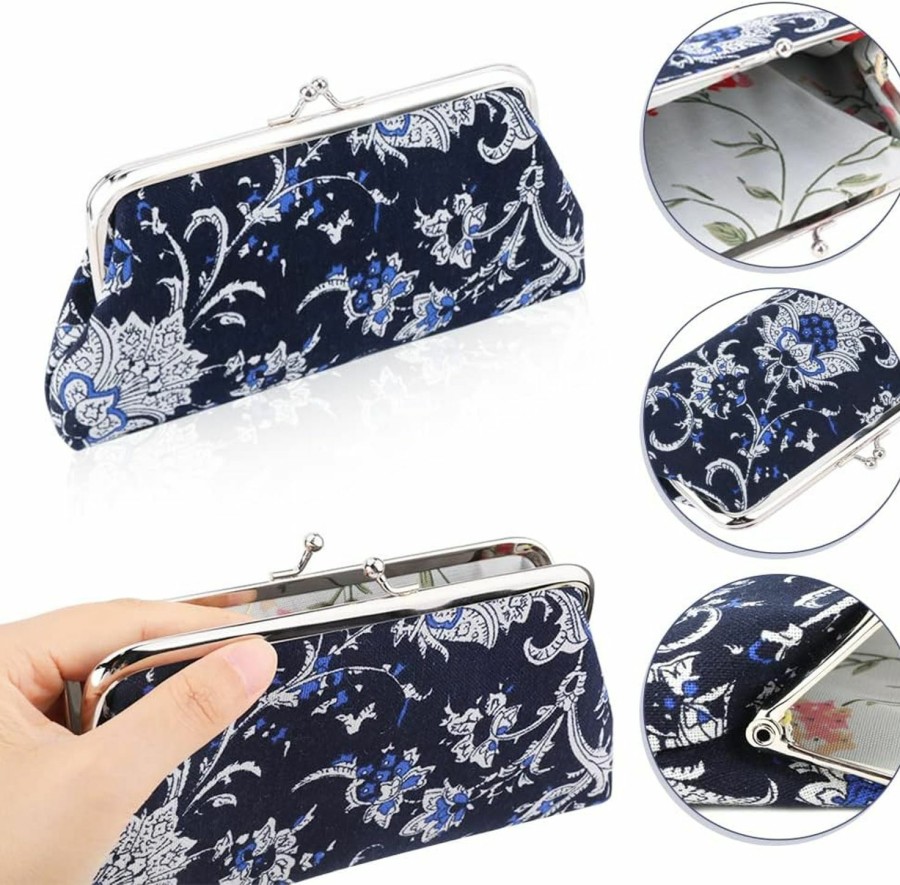 Oyachic Oyachic 2 Packs Large Floral Coin Purses Canvas Cash Wallet Make Up Cellphone Bag Vintage Change Pouch Key Holder Kiss Lock Clasp Clutch | Coin Purses & Pouches