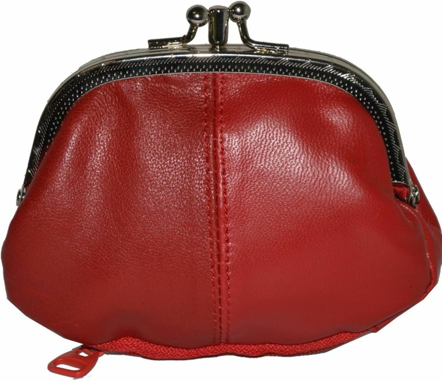 LB LEATHERBOSS Coin Purse Double Frame With Zipper Pocket - Wine | Coin Purses & Pouches