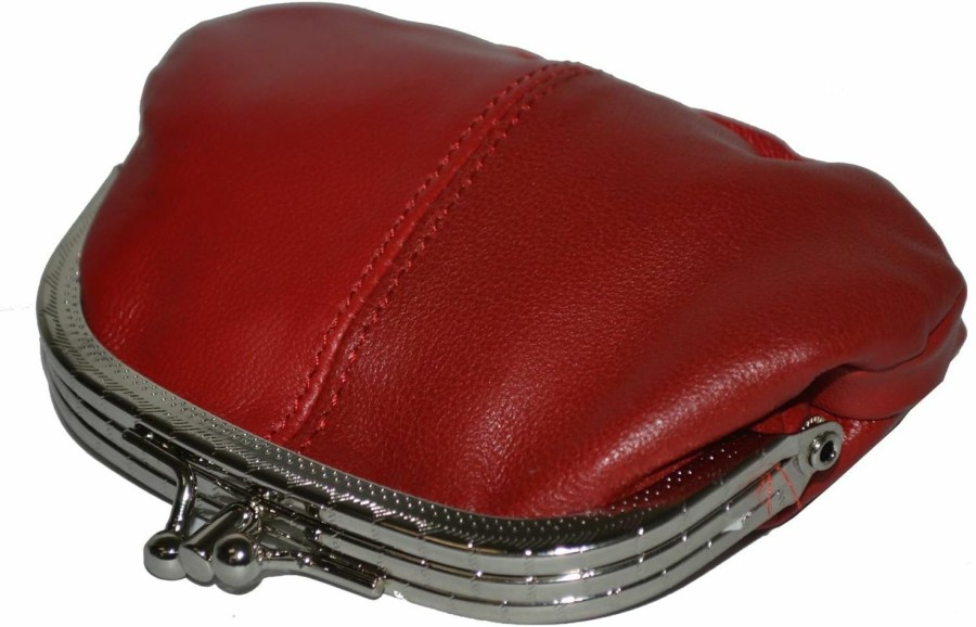 LB LEATHERBOSS Coin Purse Double Frame With Zipper Pocket - Wine | Coin Purses & Pouches