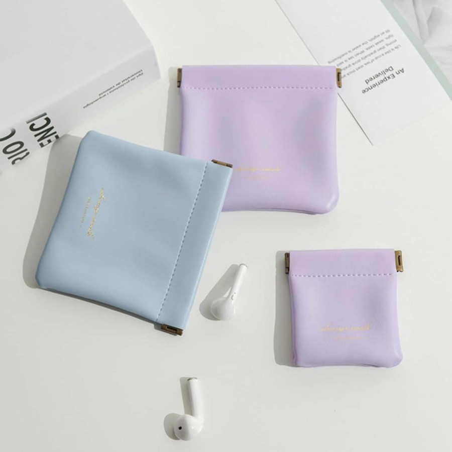 Galepromot Galepromot Purple Faux Leather Squeeze Coin Purse Coin Pouch Change Holder For Men And Women Cosmetic Makeup Bag Waterproof Usb Cables Earbuds Headphones Storage Bag Jewelry Pouch Bag Coin Purses | Coin Purses & Pouches