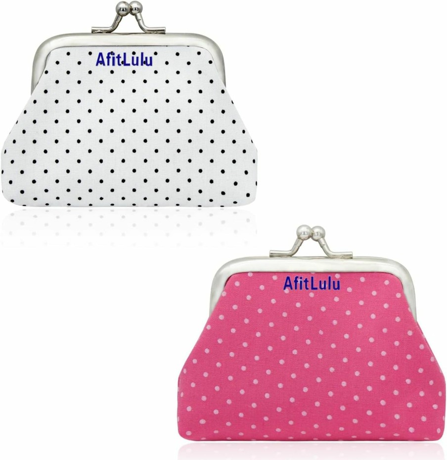 AfitLulu Afitlulu 2Pcs Coin Purse For Women, Dot-Patterned Change Purse With Clasp Closure, Small Change Purse For Coin, Changes, Small Kiss Lock Coin Wallet For Girls Women As Gifts (White+Rose Pink) | Coin Purses & Pouches