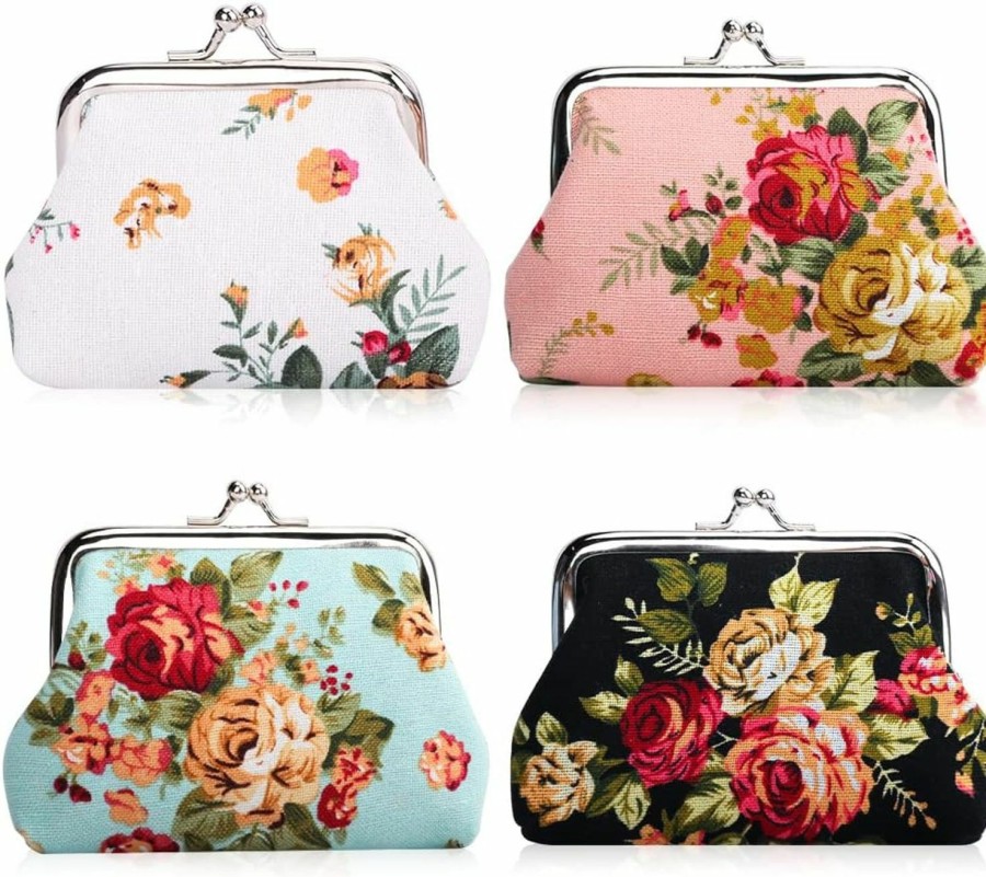 Oyachic Oyachic 4 Packs Coin Purse Pouch Vintage Change Purse Rose Coin Pouch Cute Change Bag Handbag Small Wallet Christmas Birthday Gift For Women | Coin Purses & Pouches