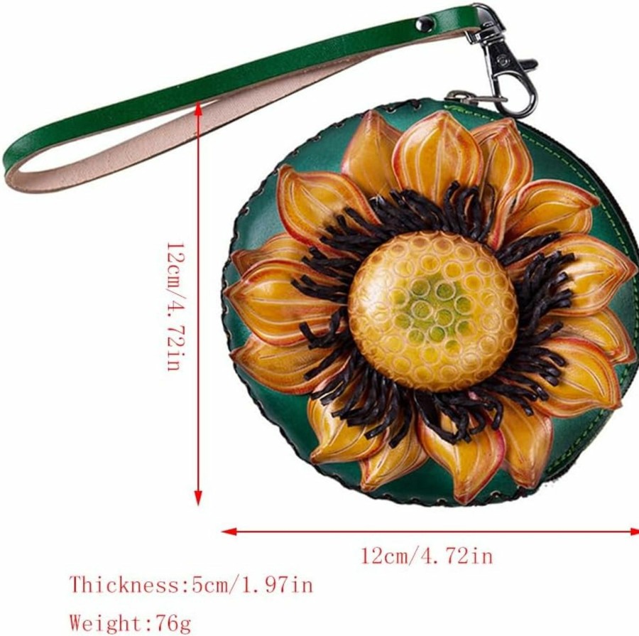 Yzikema Yzikema 1 Pcs Leather Zipper Coin Purse Sunflower Shaped Wallet, Wrist Bag,Hand Bag,Coin Organizer, Change Holder,Card Case, Mini Leather Zipper Storage Bag For Women | Coin Purses & Pouches