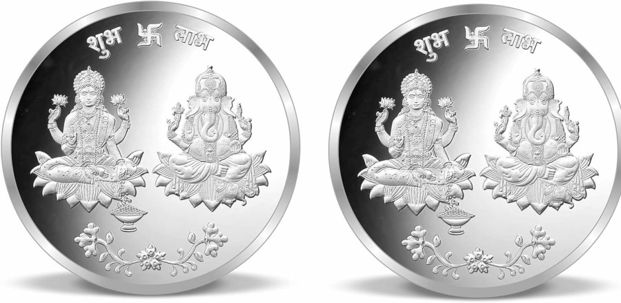 Generic Laxmi Ganesh Ji Coin Diwali Deepawali Gift Luxmi Ganesh Ji Coin Laxmi Ganesh Ji Coin Silver Pure Pack Of 2 Export Quality | Coin Purses & Pouches