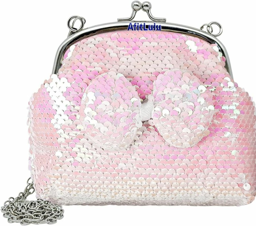 AfitLulu Afitlulu Coin Purse, Reversible Sequin Coin Wallet For Women With Removable Chain, Kiss-Lock Coin Purse Pouch, Sequin Handbags For Women, Change Purse For Cards Keys Lipsticks (White) | Coin Purses & Pouches