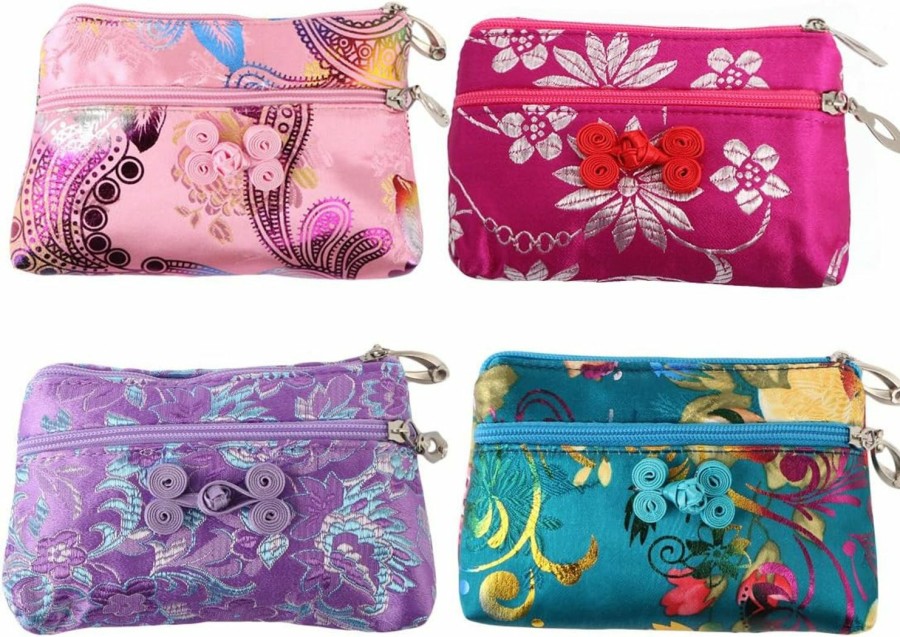 kilofly Kilofly 4 Pc Chinese Silk Brocade 2 Zipper Purse Jewelry Bag Gift Pouch Set | Coin Purses & Pouches