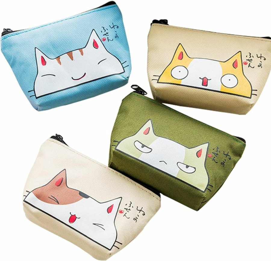 Oyachic Oyachic 4 Packs Cute Coin Purse Cat Change Pouch Vintage Canvas Zipper Wallets Women Clutch Mini Bag Christmas Birthday Gift Clasp Closure | Coin Purses & Pouches