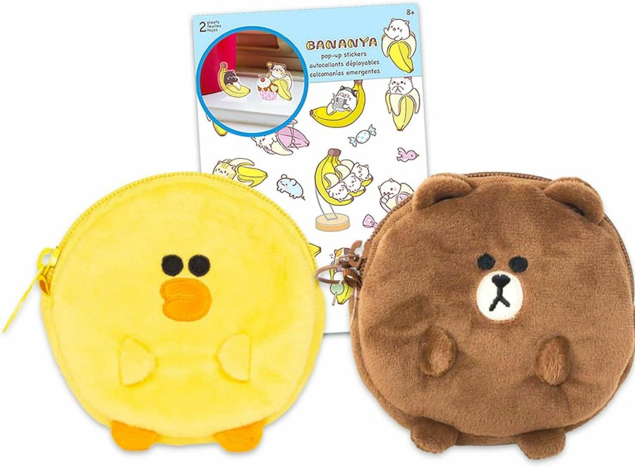 Screen Legends Line Friends Coin Purse 2 Pack - Bundle With Line Friends Sally And Brown Coin Purses Plus Stickers | Line Friends Plush Coin Purses For Kids | Coin Purses & Pouches