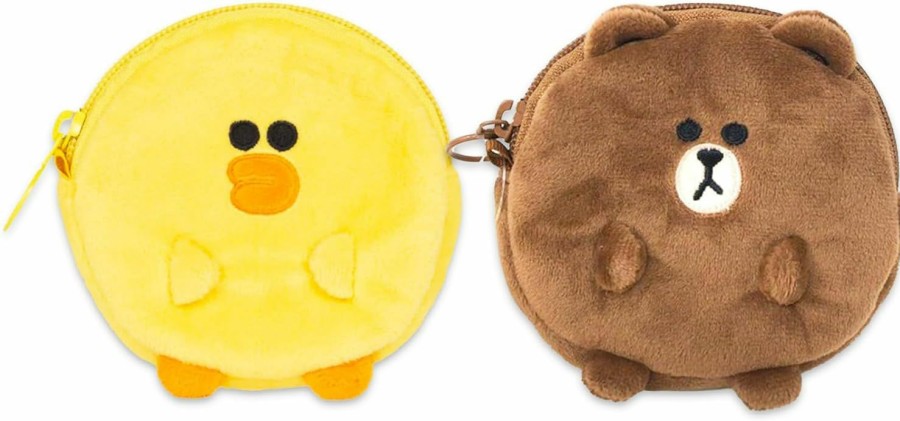 Screen Legends Line Friends Coin Purse 2 Pack - Bundle With Line Friends Sally And Brown Coin Purses Plus Stickers | Line Friends Plush Coin Purses For Kids | Coin Purses & Pouches