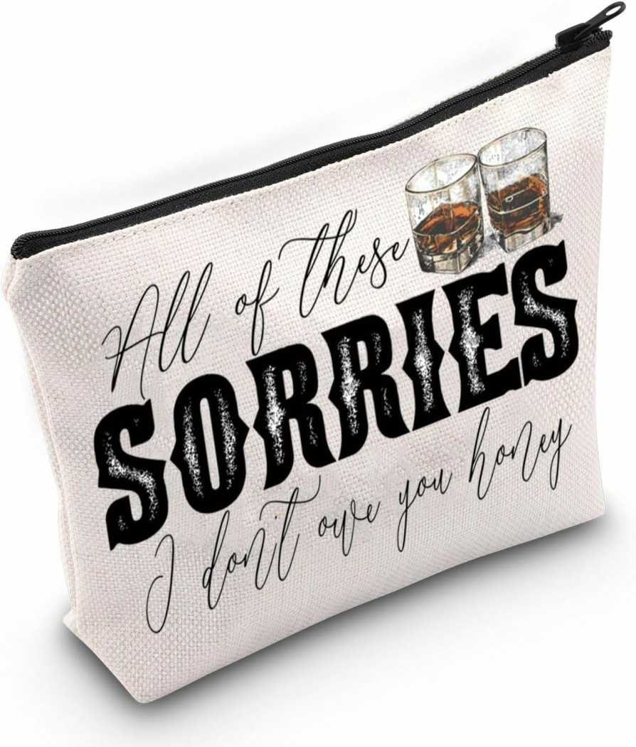 WZMPA Wzmpa Wasted On You Cosmetic Bag Song Lyric Fans Gift All Of These Sorries I Don'T Owe You Honey Makeup Zipper Pouch Bag For Country Music Fans (All Of Sorries) | Coin Purses & Pouches