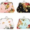 Oyachic Oyachic 4 Pack Floral Coin Purse Rose Flower Trinket Pouch Canvas Wallet Vintage Change Pouch With Clasp Kiss Lock Clutch Card Holder For Women | Coin Purses & Pouches