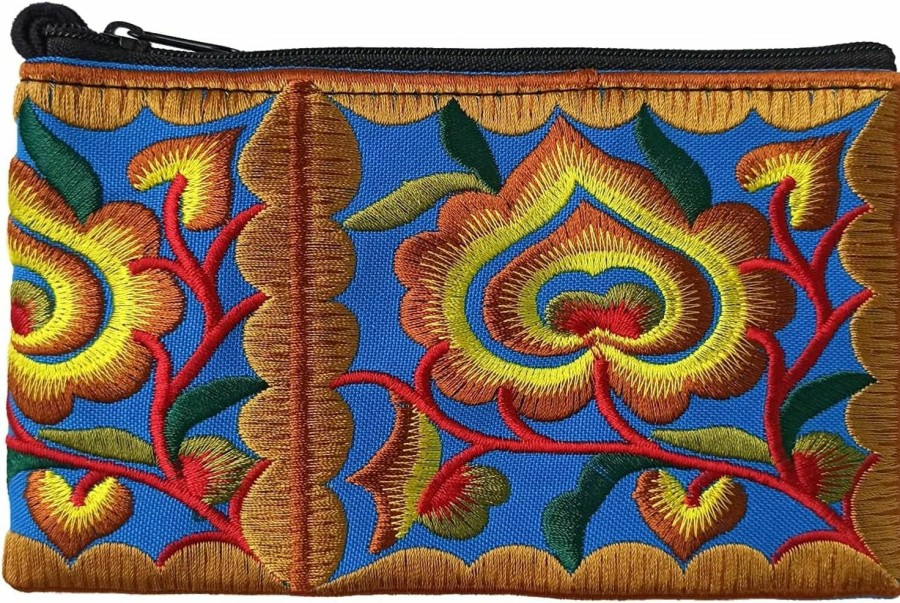 Sabai Jai Sabai Jai - Mini Floral Embroidered Coin Purse Wristlet (Blue/Blue) | Coin Purses & Pouches