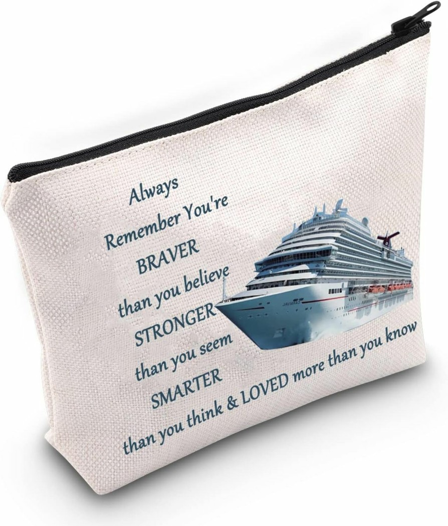 WZMPA Wzmpa Cruise Trip Cosmetic Makeup Bag Cruise Vacation Gifts You Are Braver Stronger Smarter Than You Think Cruise Zipper Pouch Bag For Women Girls (Always Cruise) | Coin Purses & Pouches