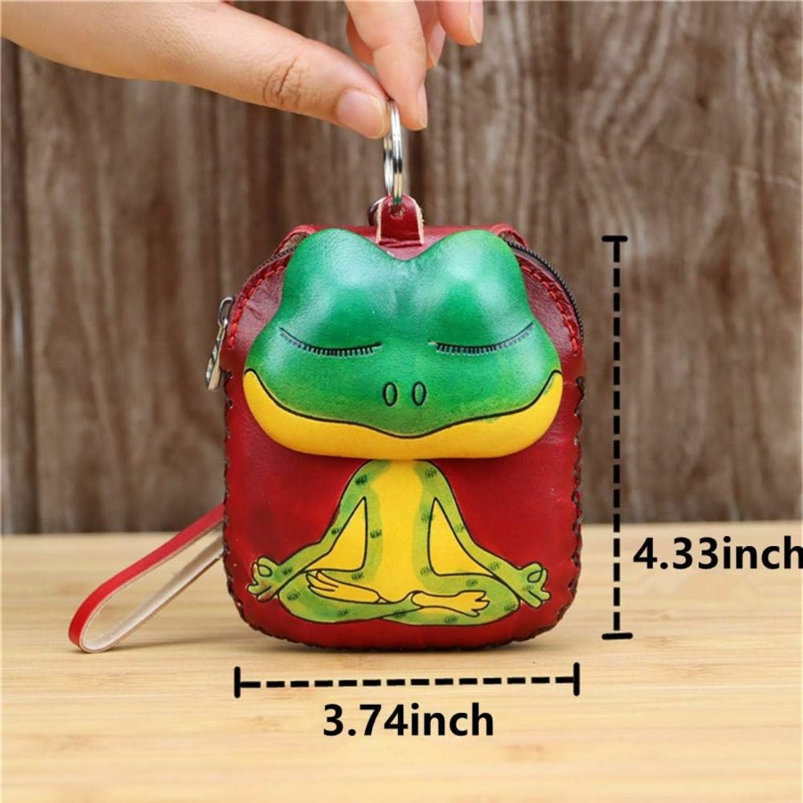 Fanyixuan Fanyixuan Handmade Vegetable Tanned Leather Frog Coin Purse Cute Cartoon Hand Holding Flip Card Key Case Small Gift | Coin Purses & Pouches