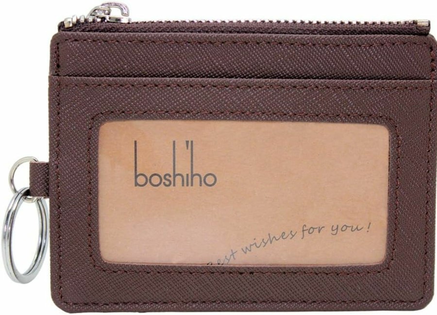 boshiho Boshiho Saffiano Leather Credit Card Holder Coin Change Purse With Key Ring Keychain - Uni | Coin Purses & Pouches