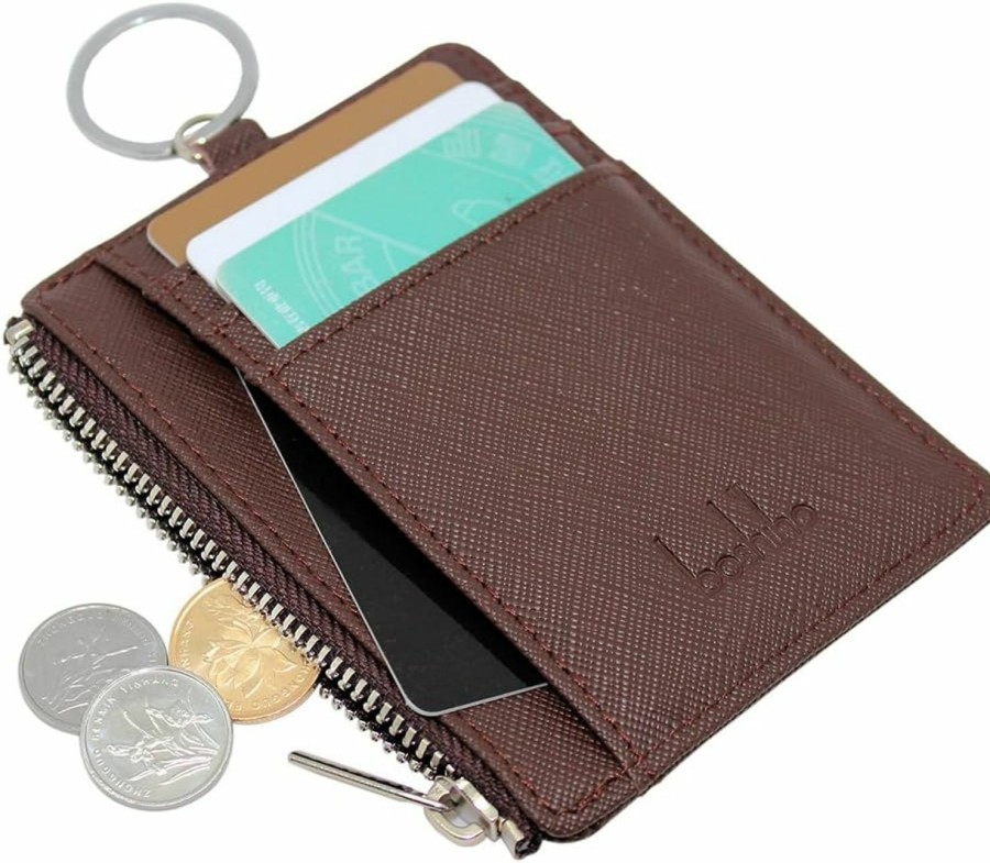 boshiho Boshiho Saffiano Leather Credit Card Holder Coin Change Purse With Key Ring Keychain - Uni | Coin Purses & Pouches