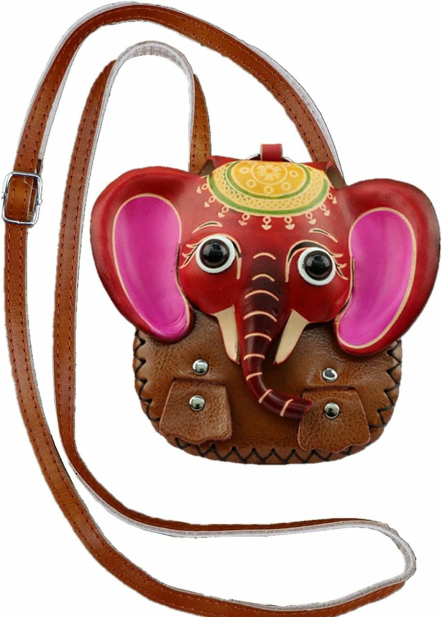 Fanyixuan Fanyixuan Vegetable Tanned Cowhide Cute Animal Coin Purse Crossbody Bag Ladies Key Bag (Elephant Brown Wallet) | Coin Purses & Pouches