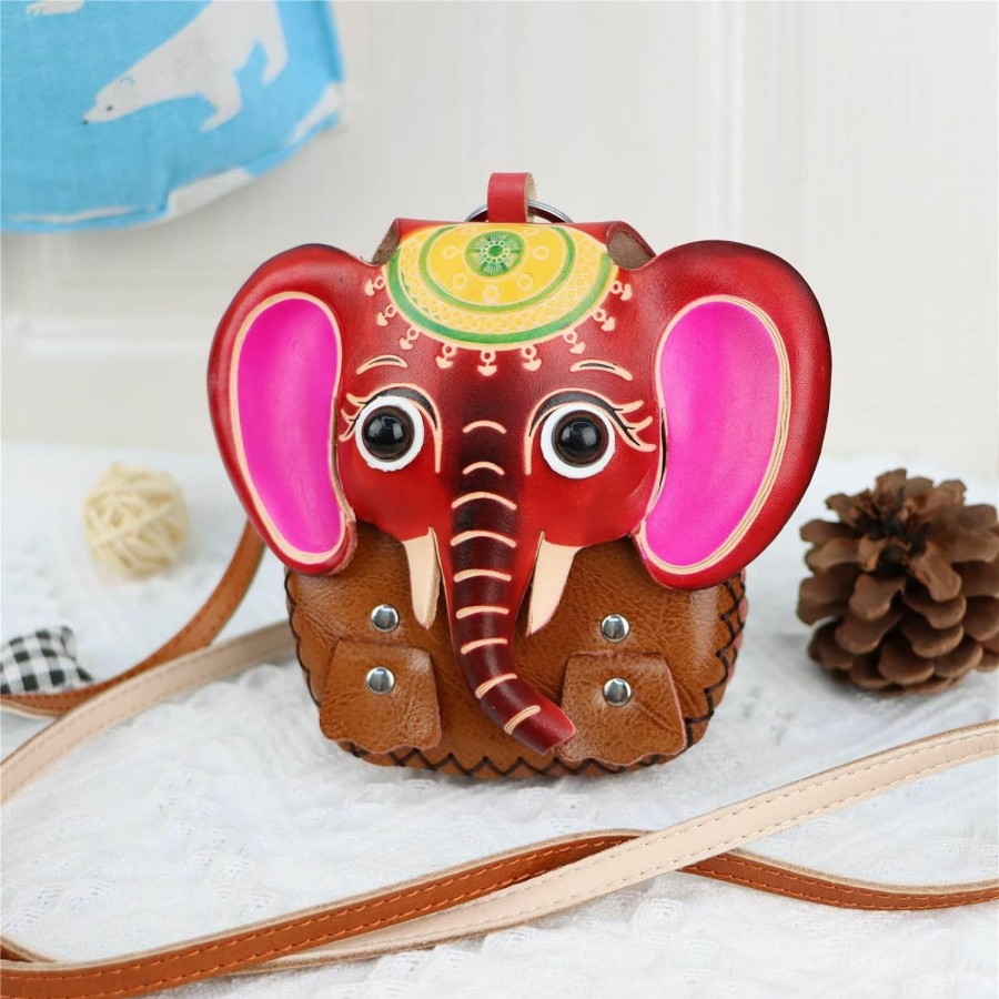 Fanyixuan Fanyixuan Vegetable Tanned Cowhide Cute Animal Coin Purse Crossbody Bag Ladies Key Bag (Elephant Brown Wallet) | Coin Purses & Pouches