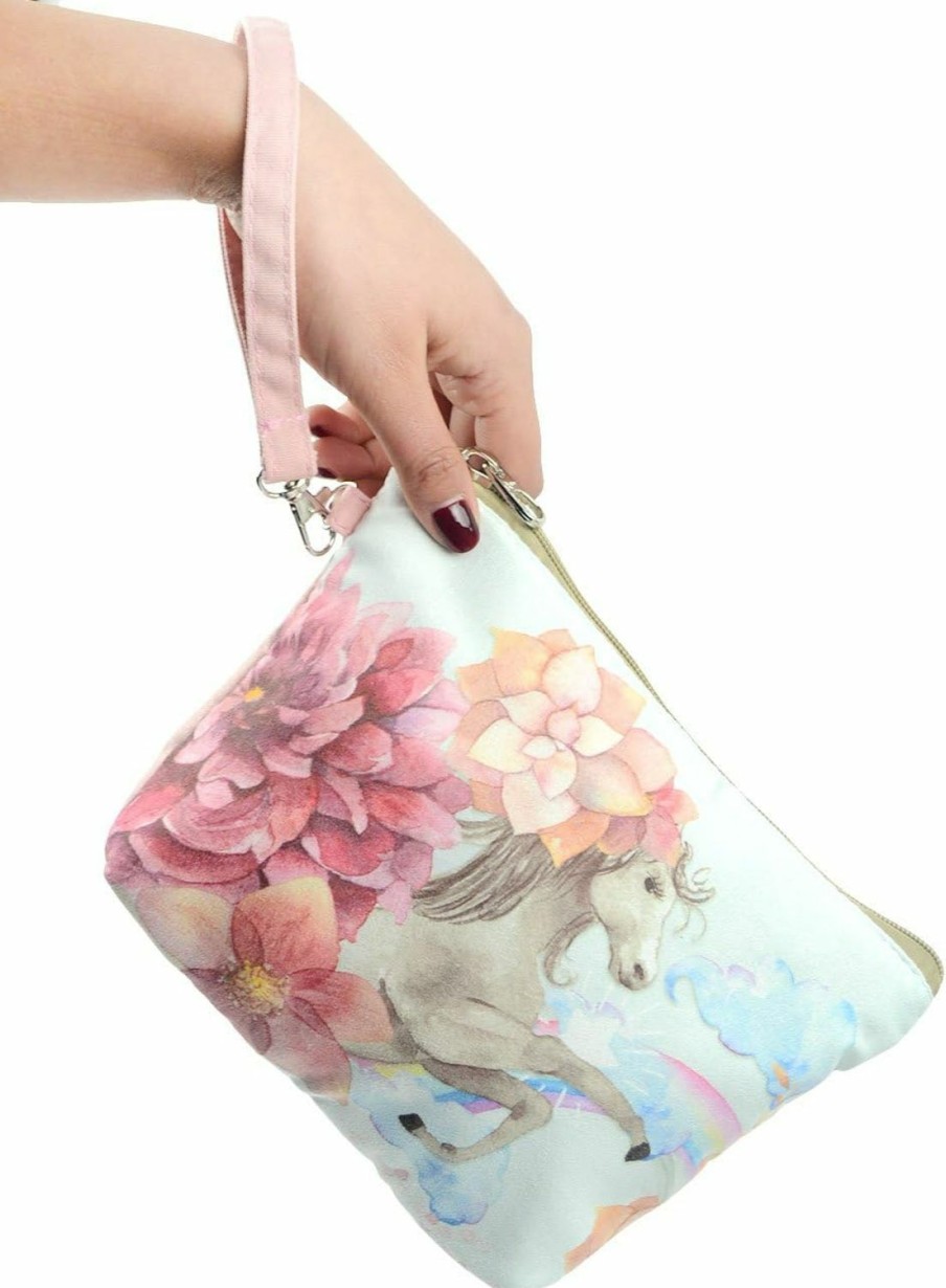 POPUCT Popuct Cotton Strap Coin Purse Handbag,Zippered Wristlets For Phone,Cosmetics,Change Purse,Credit Cards,Cash(Pink Horse) | Coin Purses & Pouches