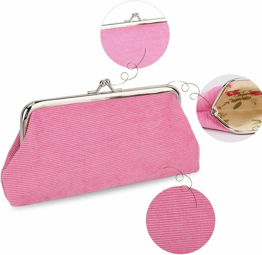 Oyachic Oyachic 2Pcs Large Corduroy Coin Purse Kiss Lock Clasp Buckle Clutch Wallet Vintage Change Pouch… | Coin Purses & Pouches