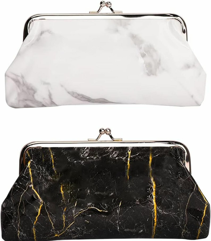 Oyachic Oyachic 2 Packs Marble Coin Purse Large Change Purse Clutch Wallet Kiss Lock Pouch With Clasp Closure Make Up Bag (Pure Black +White) | Coin Purses & Pouches